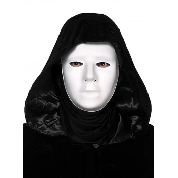 Nevamel Siyah Kapüşonlu 120 cm Pelerin ve Beyaz Boyanabilir Tam Yüz Maske