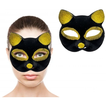 Nevamel Siyah Renk Gold Simli Kedi Maskesi
