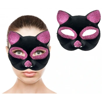 Nevamel Siyah Renk Pembe Simli Kedi Maskesi