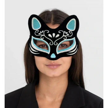 Nevamel Siyah Süet Gümüş Mavi Simli Kedi Maskesi