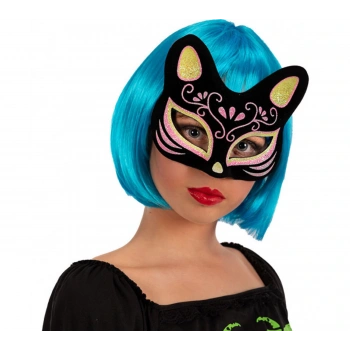 Nevamel Siyah Süet Sarı Pembe Simli Kedi Maskesi