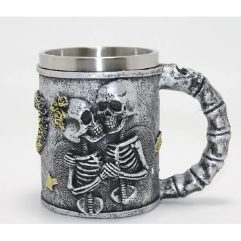 Nevamel® Sonsuz Aşk İskelet Tasarımlı 3D Kabartmalı Çelik Kupa Bardak