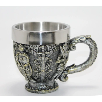 Nevamel® Şövalye Kabartmalı Paslanmaz Çelik Kupa Bardak