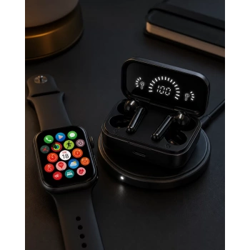 Nevamel® Spor ve Günlük Kullanıma Uygun Akıllı Saat ve Bluetooth Kulaklık Seti Yüksek Performans