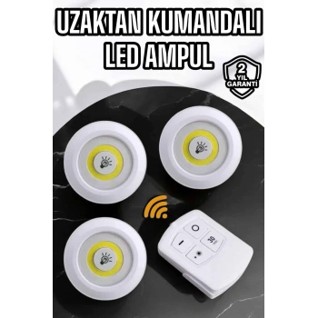 Nevamel Spot Lamba Led Işık 3lü Uzaktan Kumandalı Pilli Yapışkanlı Kablosuz