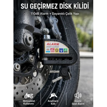 Nevamel® Suya Dayanıklı 110dB Alarmlı Çelik Disk Kilidi Yeni Nesil
