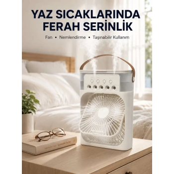 Nevamel® Taşınabilir 3ü 1 Arada Mini Fan | Nemlendirici + Soğutucu + Gece Lambası Yeni Nesil