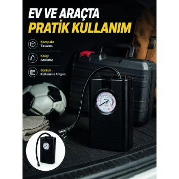Nevamel® Taşınabilir Araç Hava Pompası Analog Manometreli Lastik Şişirme Pompası