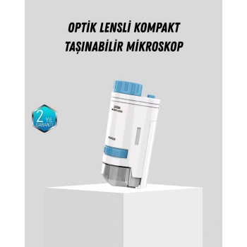 Nevamel Taşınabilir Mini Mikroskop LED Işıklı 80X–200X Büyütmeli ve Odak Ayarlı