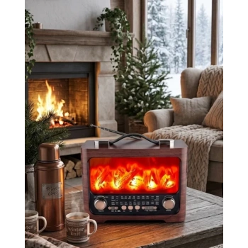 Nevamel® Taşınabilir Şömine Efektli Bluetooth Hoparlör FM Radyo LED Işıklı Müzik Çalar