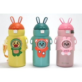 Nevamel® Tavşan Kulaklı Sevimli Ayı Figürlü Çelik Termos