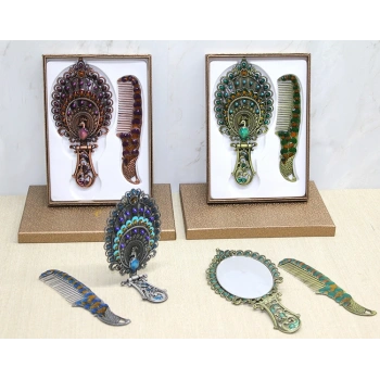 Nevamel Tavuskuşu Katlanabilir Ayna Ve Tarak Seti Büyük Boy