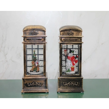 Nevamel Telefon Kulübesi Tasarımlı Yılbaşı Temalı Işıklı Müzikli Kar Küresi Model 1