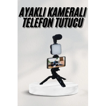 Nevamel Telefon Tutucu Led Işıklı Kumandalı Mikrofon Telefon Vlog Video Kayıt