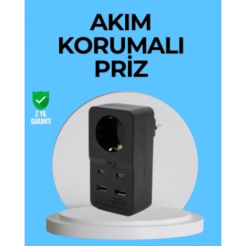 Nevamel® Termal Korumalı Priz Otomatik Çocuk Kilidi 4 USB Type C