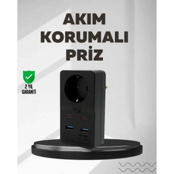 Nevamel® Tip Akım Koruma Prizi 10A 2500W USB Type C Destekli