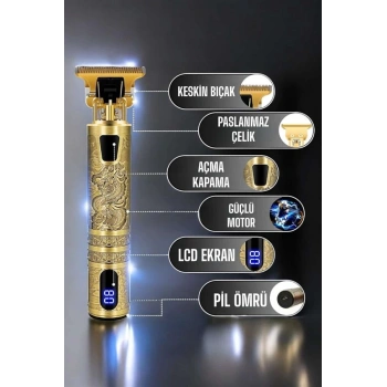 Nevamel Tıraş Makinesi Şarjlı Profesyonel Saç Kesme Makinesi Gold Çizik Tıraş