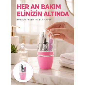 Nevamel® Tırnak Bakım Manikür Pedikür Seti 4 Parça Pembe Pratik Günlük Kullanım Yeni Nesil