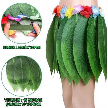 Nevamel Tropikal Esintili Hawaii Yapraklı Parti Eteği Yetişkin Boy