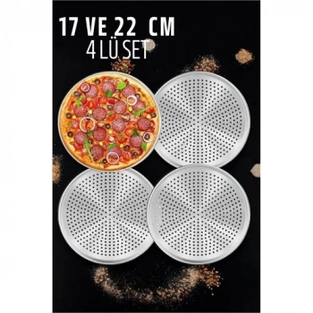 Nevamel® Turk Delikli Pizza Lahmacun Tepsisi Çelik 17 ve 22 CM 4 lü SET