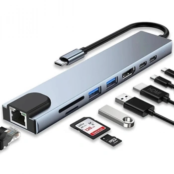 Nevamel Type C Girişli 8 Port Dönüştürücü Ve Çoklayıcı