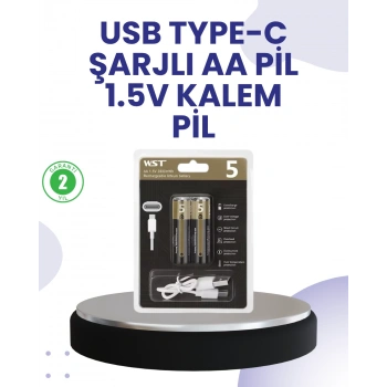 Nevamel® Type-C USB ile Hızlı Şarj Edilebilir AA Kalem Pil | 1.5V Lityum | Çiftli Paket