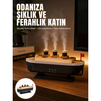 Nevamel® Ultra Sessiz Titanik Gemi LED Işıklı Aroma Difüzörü Oda Nemlendirici Yeni Nesil