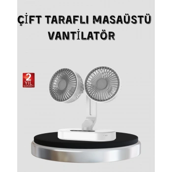 Nevamel® USB Şarjlı Çift Kafalı Vantilatör – 720° Döner Başlık ve Sessiz Çalışma Özelliği
