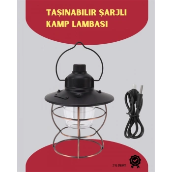 Nevamel USB Şarjlı Retro LED Kamp Feneri – 4 Işık Modu Su Geçirmez Taşınabilir
