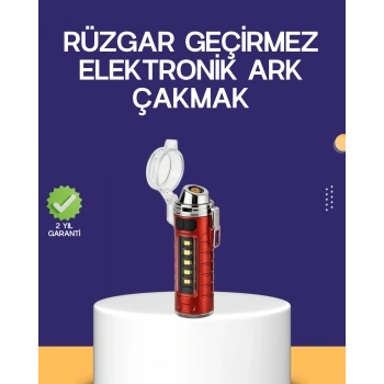Nevamel® USB Şarjlı Rüzgar Geçirmez Elektrikli Çakmak El Fenerli