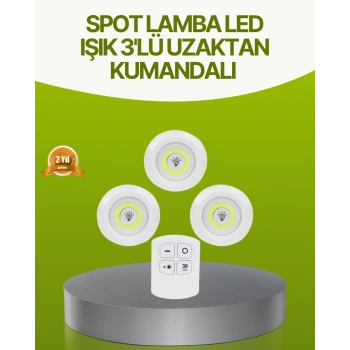 Nevamel Uzaktan Kumandalı 3 Lü Kablosuz Led Spot Lamba Seti Yapışkanlı Pratik Kullanım