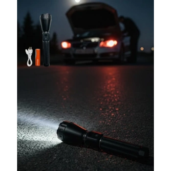 Nevamel® Uzun Ömürlü Bataryalı Şarjlı El Feneri Güçlü LED Aydınlatma