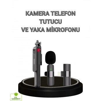 Nevamel® Vlog ve Canlı Yayın İçin Çift Yaka Mikrofonu ve Tripodlu Selfie Çubuğu Seti