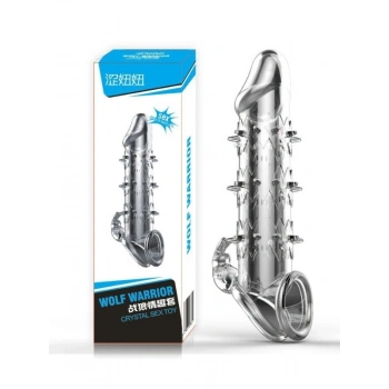 Nevamel® Wolf Warrior Crystal Şeffaf Dokulu Penis Kılıfı – Esnek Tpe Malzeme, Gerçekçi His, 13.8 Cm