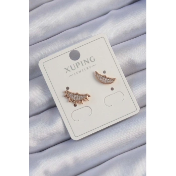 Nevamel® Xuping Rose Renk Zirkon Taşlı Ay ve Güneş Tasarımlı Küpe 5886