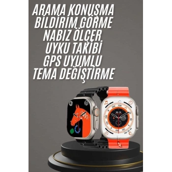 Nevamel® Yeni Model Akıllı Saat Ultra Smart Watch Gümüş Kasa 45mm Titreşim