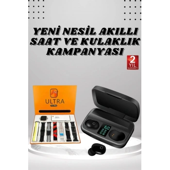 Nevamel Yeni Nesil Akıllı Saat ve Bluetooth Kulaklık Kampanyası Dokunmatik Kare 7 Kordonlu