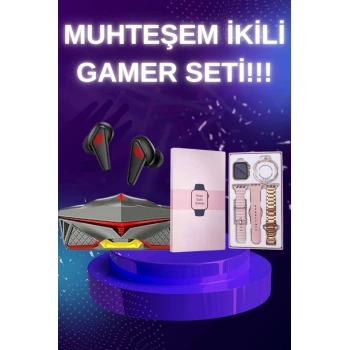 Nevamel Yeni Nesil Pembe Dokunmatik Ekran Akıllı Saat ve Oyuncu Kulaklığı Kablosuz Bluetooth Kulaklık