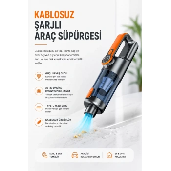 Nevamel® Yüksek Emiş Güçlü Taşınabilir Araç Süpürgesi