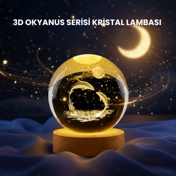 Nevamel® Yunus Figürlü LED Kristal Küre Ahşap Standlı Dekoratif Gece Lambası