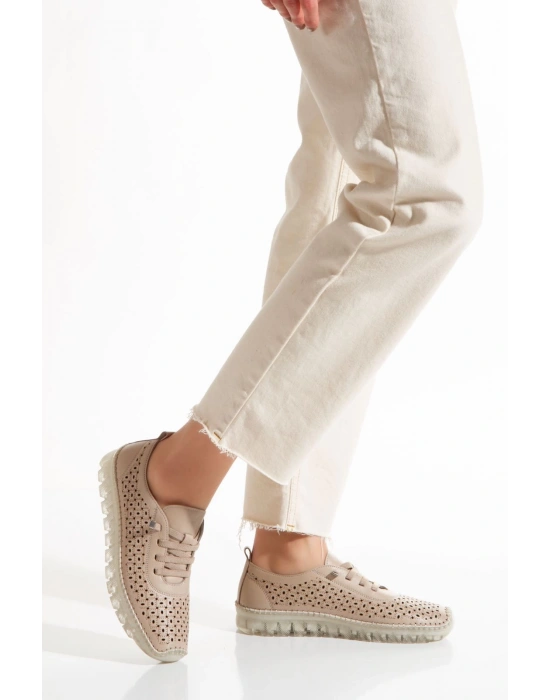 1702 AYMODA SOFT HAKİKİ DERİ LAZER DELİKLİ ORTOPEDİK GÜNLÜK CASUEL BAYAN AYAKKABISI