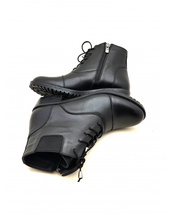 4052 AYMODA BAYAN KLASİK HAKİKİ DERİ TOPUKLU FERMARLI BOT