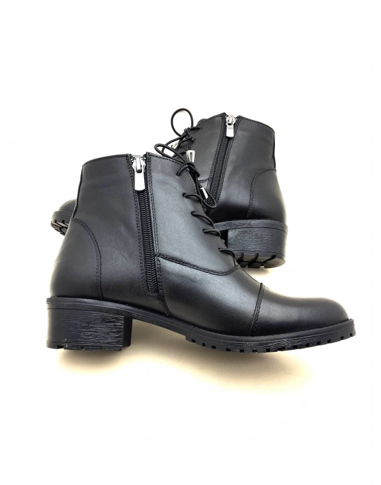 4052 AYMODA BAYAN KLASİK HAKİKİ DERİ TOPUKLU FERMARLI BOT