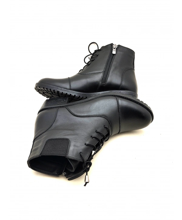 4052 AYMODA BAYAN KLASİK HAKİKİ DERİ TOPUKLU FERMARLI BOT