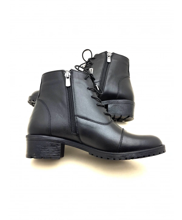 4052 AYMODA BAYAN KLASİK HAKİKİ DERİ TOPUKLU FERMARLI BOT