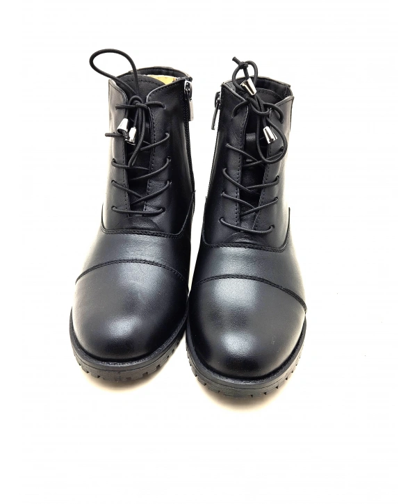 4052 AYMODA BAYAN KLASİK HAKİKİ DERİ TOPUKLU FERMARLI BOT