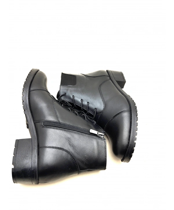 4052 AYMODA BAYAN KLASİK HAKİKİ DERİ TOPUKLU FERMARLI BOT