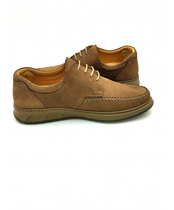 3844 % 100 DERİ ORTOPEDİK RAHAT BAĞCIKLI SARAÇLI ERKEK AYAKKABISI