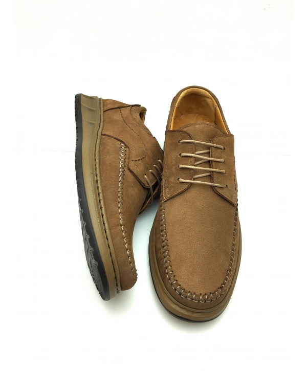 3844 % 100 DERİ ORTOPEDİK RAHAT BAĞCIKLI SARAÇLI ERKEK AYAKKABISI