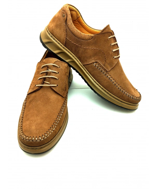 3844 % 100 DERİ ORTOPEDİK RAHAT BAĞCIKLI SARAÇLI ERKEK AYAKKABISI